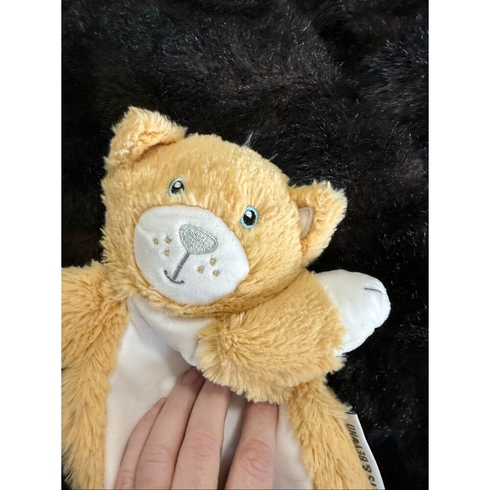 Blankets and & Beyond Tan Beige‎ White Kitty Cat Flat  Baby Security Blanket
